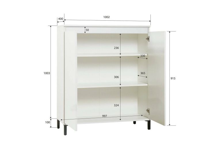 Credenza bianco lucida e antracite 100x40x110h cm 2 ante - Iwao