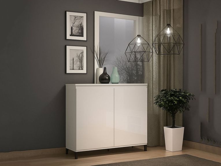 Credenza bianco lucida e antracite 100x40x110h cm 2 ante - Iwao