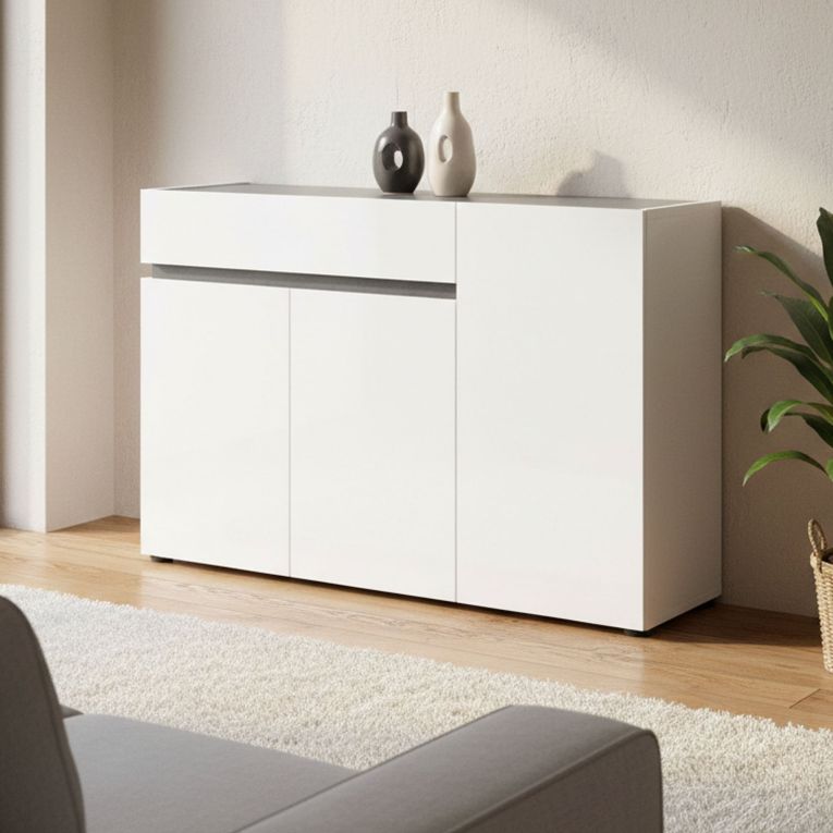 Credenza bianco lucida e antracite 120x42x80h cm 3 ante e 1 cassetto - Bajardo