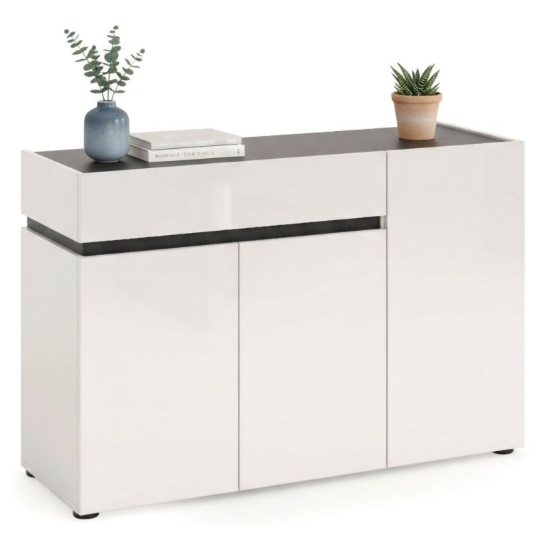 Credenza bianco lucida e antracite 120x42x80h cm 3 ante e 1 cassetto - Bajardo