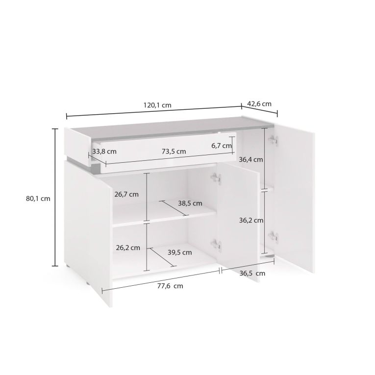 Credenza bianco lucida e antracite 120x42x80h cm 3 ante e 1 cassetto - Bajardo