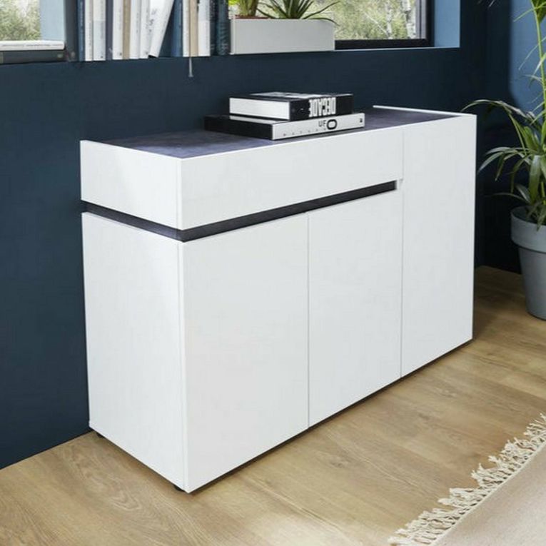 Credenza bianco lucida e antracite 120x42x80h cm 3 ante e 1 cassetto - Bajardo
