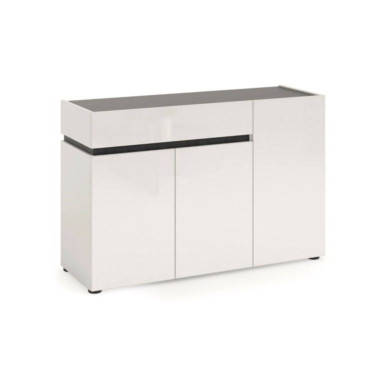 Credenza bianco lucida e antracite 120x42x80h cm 3 ante e 1 cassetto - Bajardo