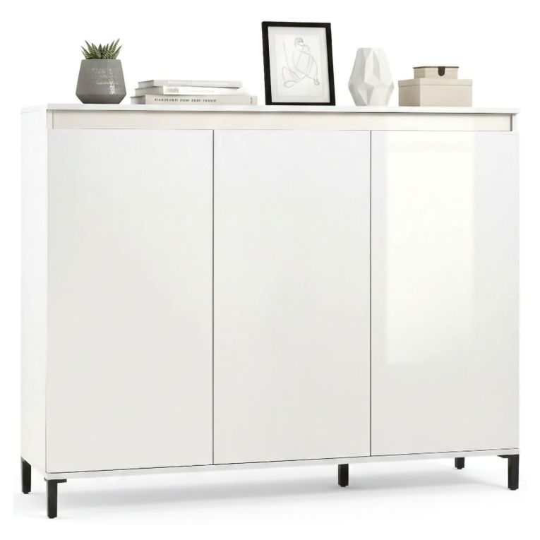 Credenza bianco lucida e antracite 138x40x110h cm 3 ante - Miriana