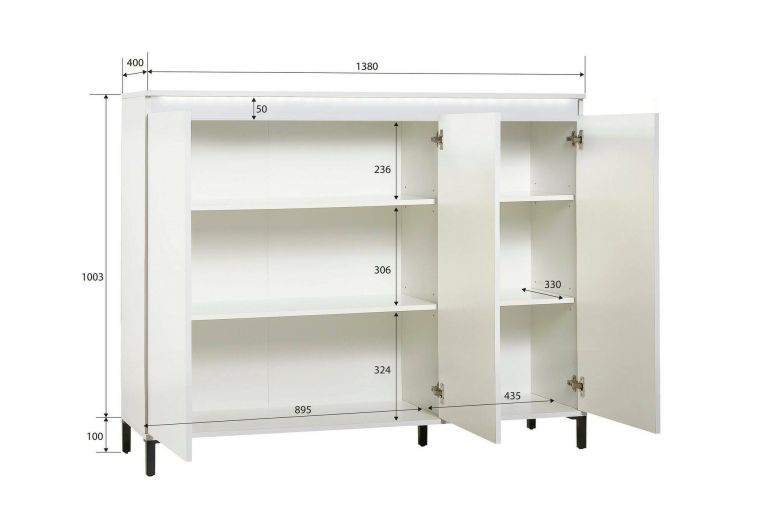 Credenza bianco lucida e antracite 138x40x110h cm 3 ante - Miriana