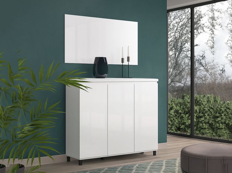 Credenza bianco lucida e antracite 138x40x110h cm 3 ante - Miriana