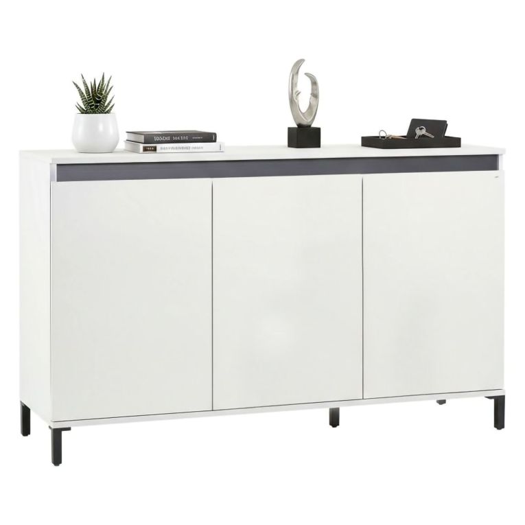 Credenza bianco lucida e antracite 138x40x90h cm 3 ante - Assinello