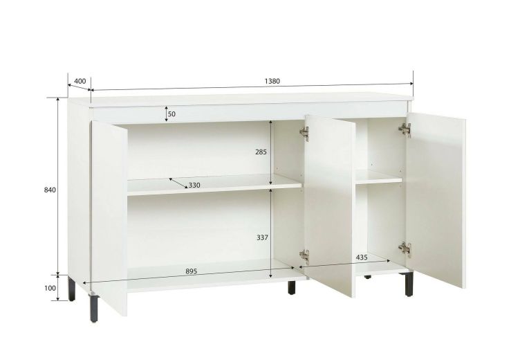 Credenza bianco lucida e antracite 138x40x90h cm 3 ante - Assinello