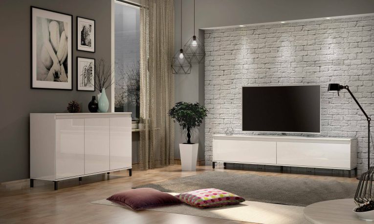 Credenza bianco lucida e antracite 138x40x90h cm 3 ante - Assinello