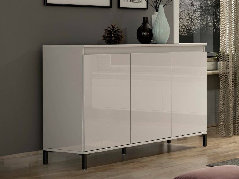Credenza bianco lucida e antracite 138x40x90h cm 3 ante - Assinello
