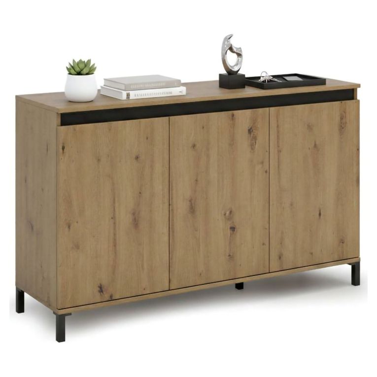 Credenza bianco lucida e antracite 138x40x90h cm 3 ante - Attilius