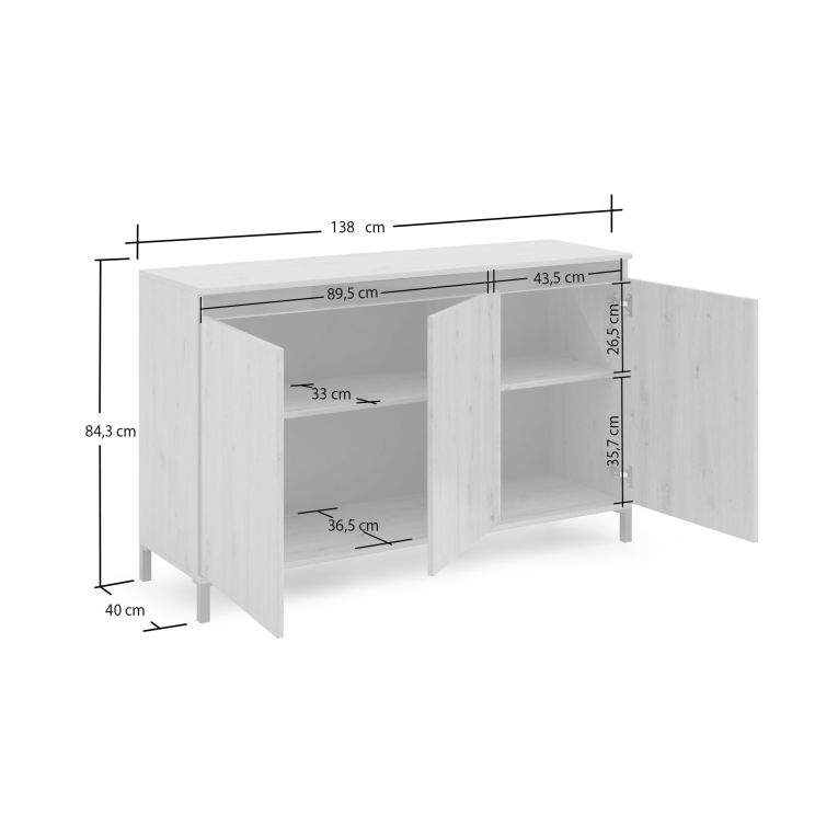 Credenza bianco lucida e antracite 138x40x90h cm 3 ante - Attilius