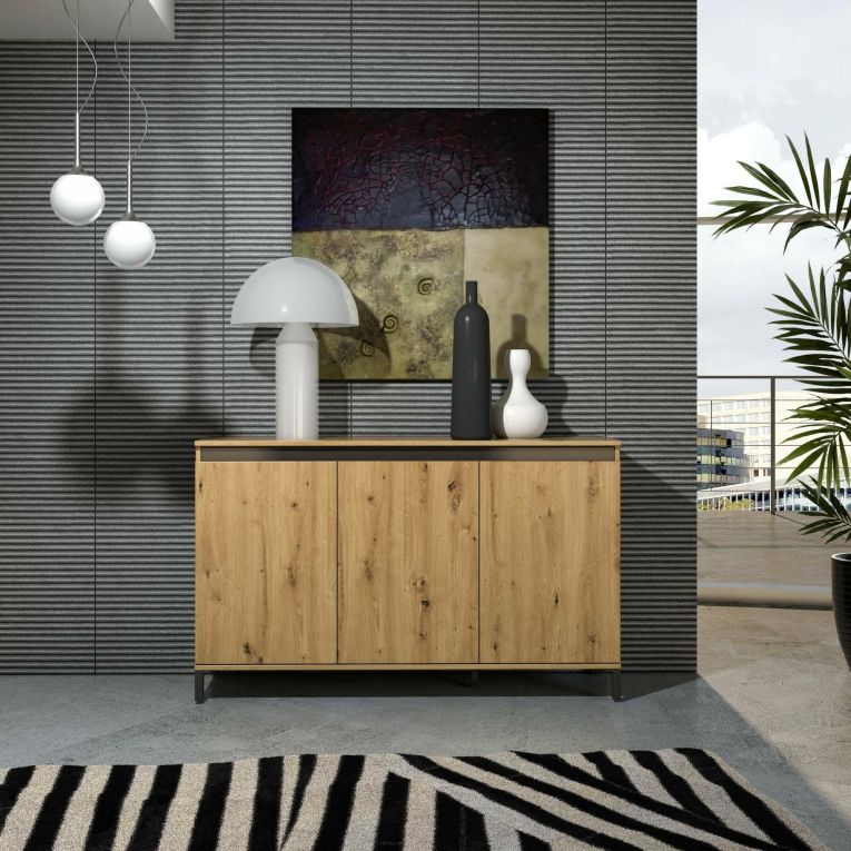 Credenza bianco lucida e antracite 138x40x90h cm 3 ante - Attilius