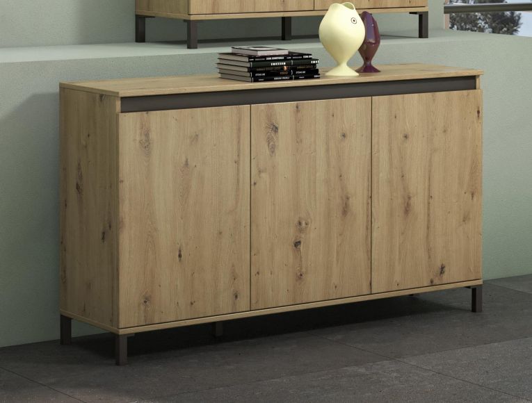 Credenza bianco lucida e antracite 138x40x90h cm 3 ante - Attilius