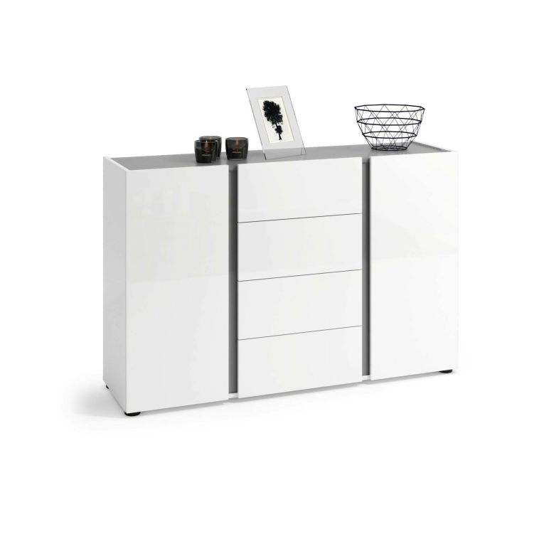 Credenza bianco lucida e antracite 140x38x92h cm 2 ante e 4 cassetti - Ernesta