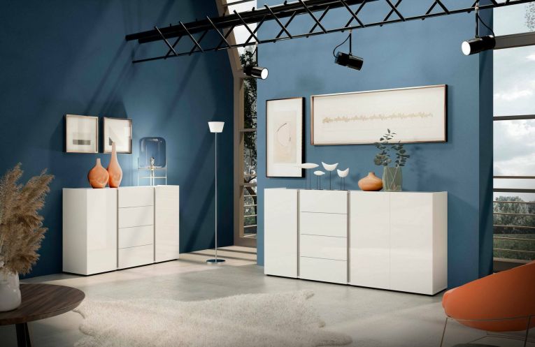 Credenza bianco lucida e antracite 140x38x92h cm 2 ante e 4 cassetti - Ernesta