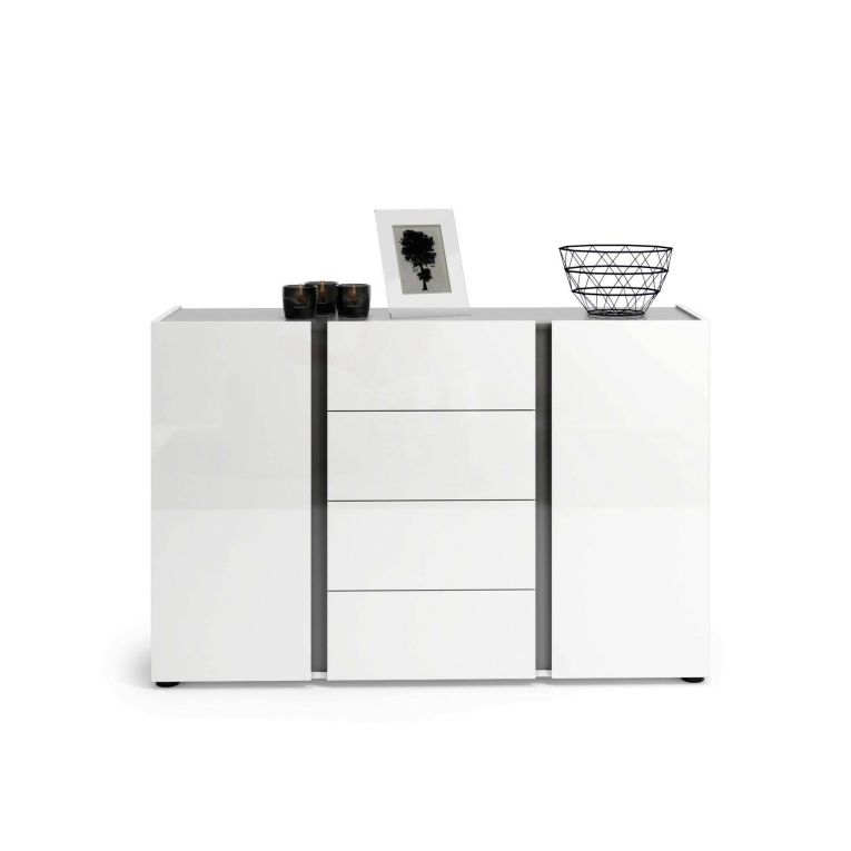 Credenza bianco lucida e antracite 140x38x92h cm 2 ante e 4 cassetti - Ernesta