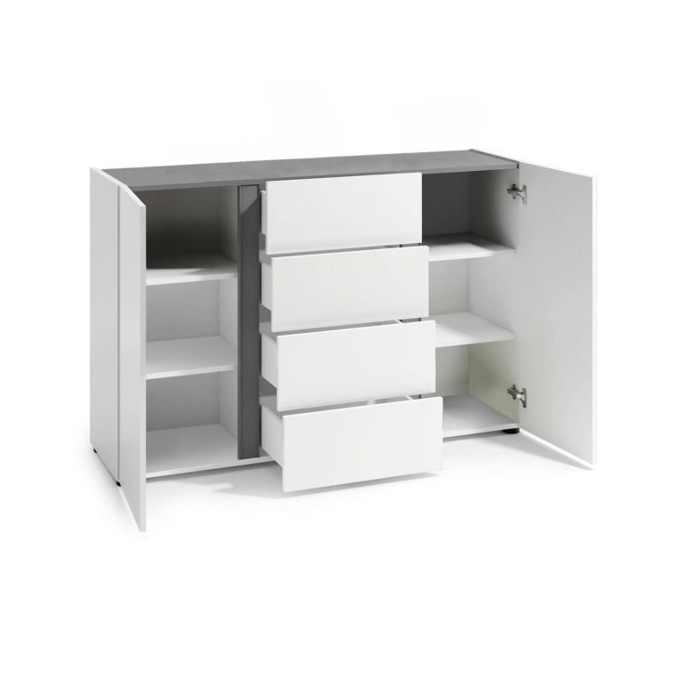 Credenza bianco lucida e antracite 140x38x92h cm 2 ante e 4 cassetti - Ernesta