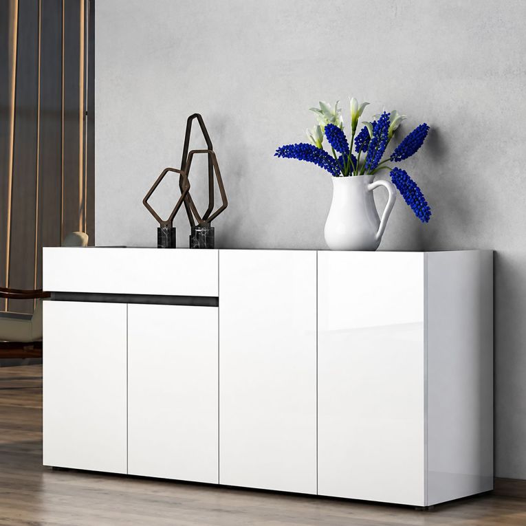 Credenza bianco lucida e antracite 160x42x80h cm 4 ante e 1 cassetto - Beinette