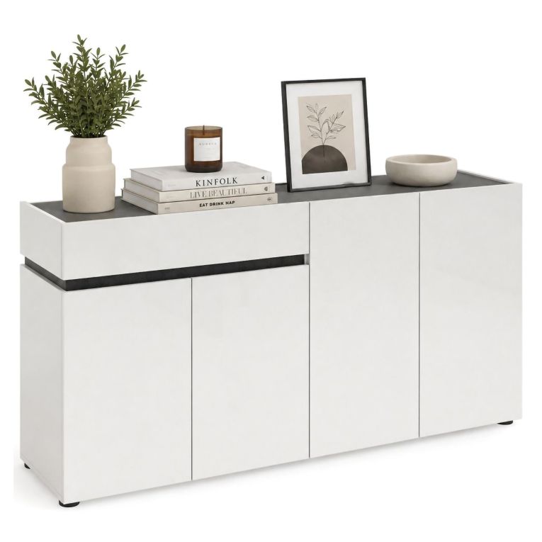 Credenza bianco lucida e antracite 160x42x80h cm 4 ante e 1 cassetto - Beinette