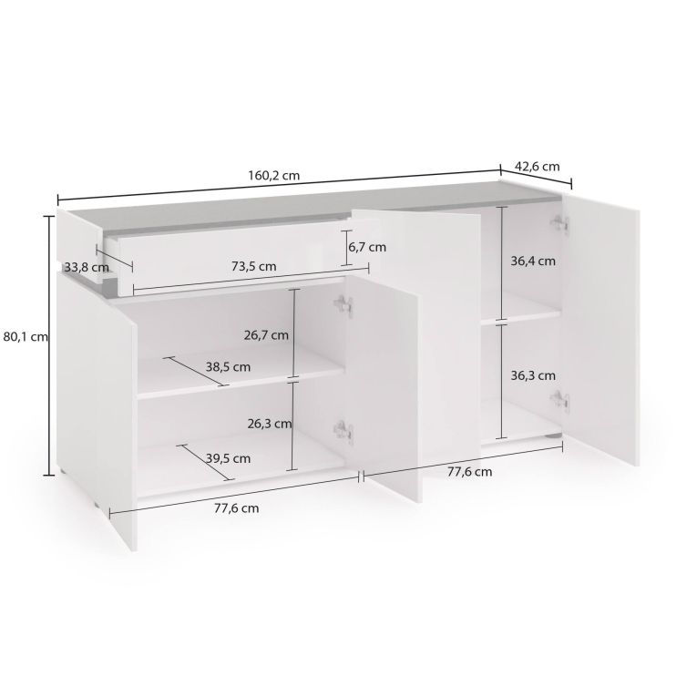 Credenza bianco lucida e antracite 160x42x80h cm 4 ante e 1 cassetto - Beinette