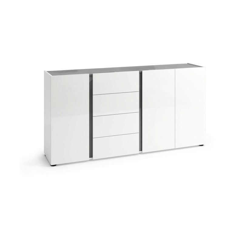 Credenza bianco lucida e antracite 180x38x92h cm 3 ante e 4 cassetti - Baveno