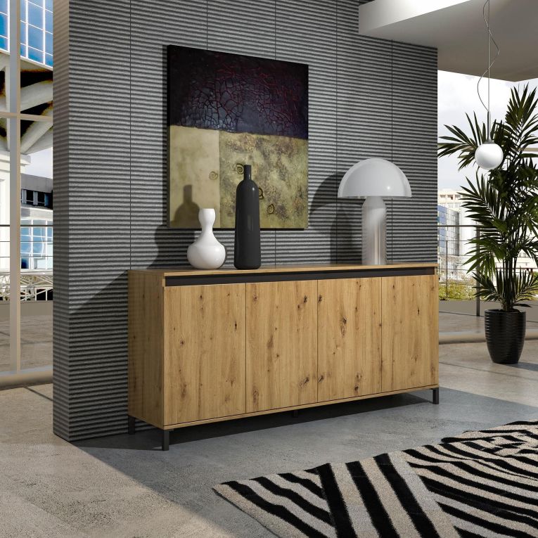 Credenza bianco lucida e antracite 184x40x84h cm 4 ante - Basiano