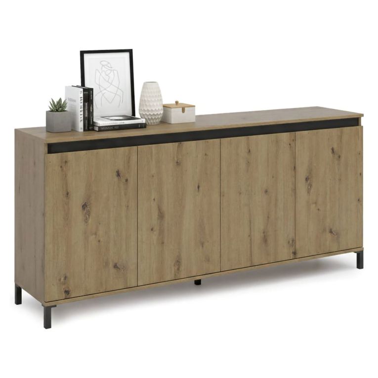 Credenza bianco lucida e antracite 184x40x84h cm 4 ante - Basiano