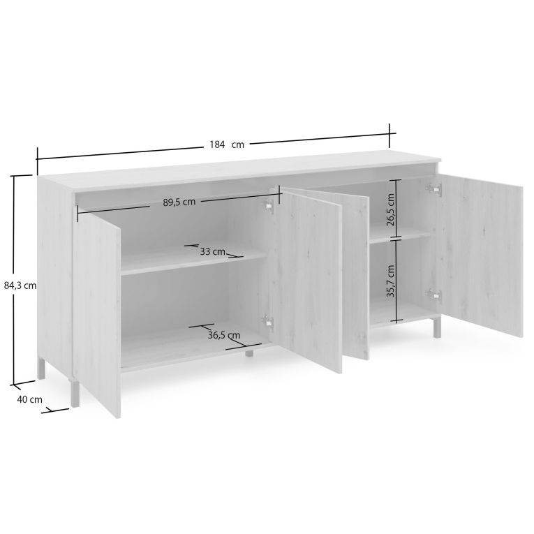 Credenza bianco lucida e antracite 184x40x84h cm 4 ante - Basiano