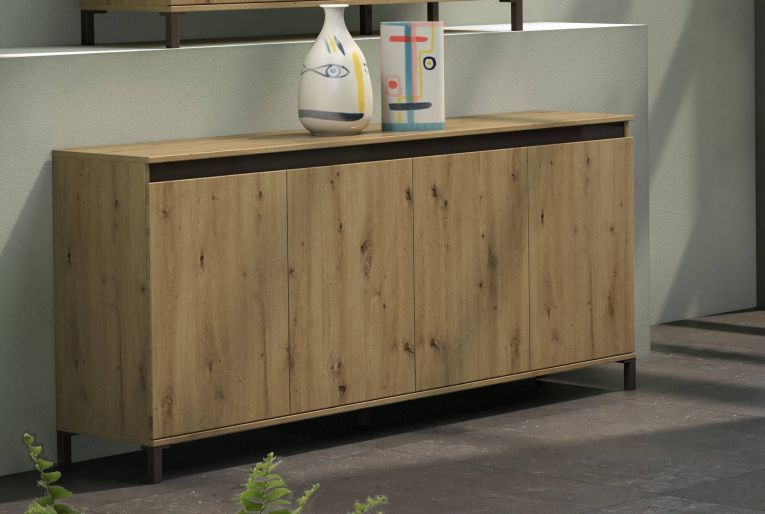 Credenza bianco lucida e antracite 184x40x84h cm 4 ante - Basiano