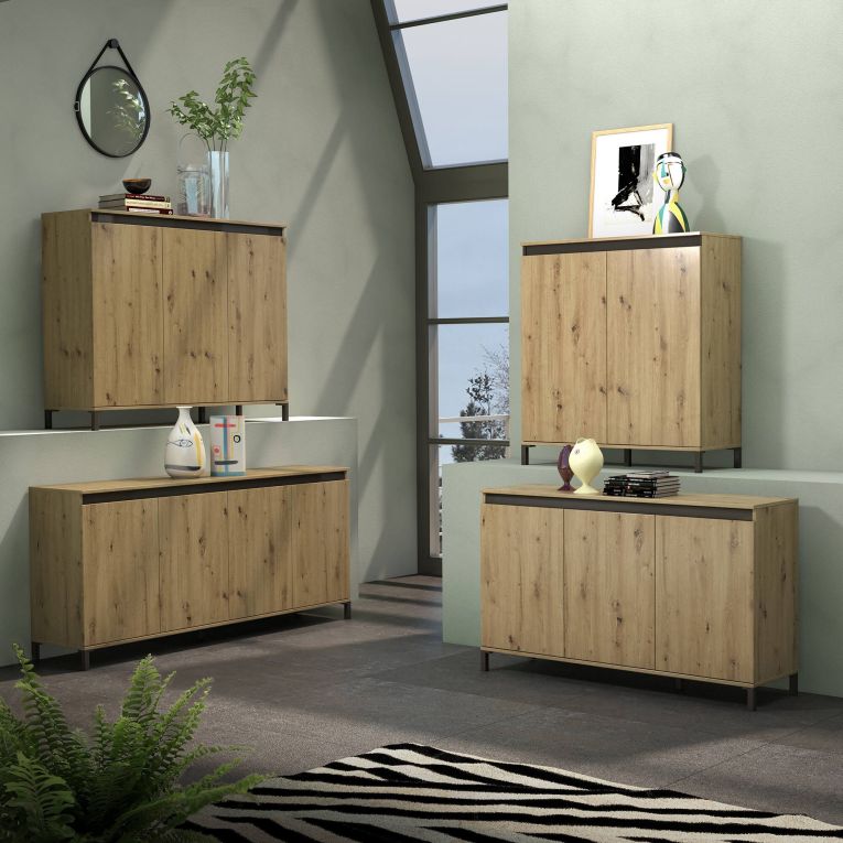 Credenza bianco lucida e antracite 184x40x84h cm 4 ante - Basiano