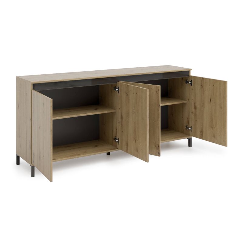 Credenza bianco lucida e antracite 184x40x84h cm 4 ante - Basiano