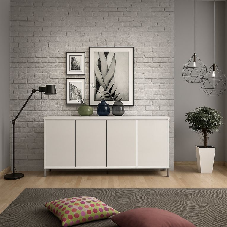Credenza bianco lucida e antracite 184x40x90h cm 4 ante - Filomena