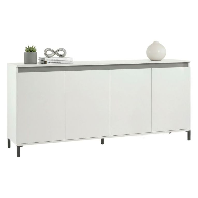 Credenza bianco lucida e antracite 184x40x90h cm 4 ante - Filomena