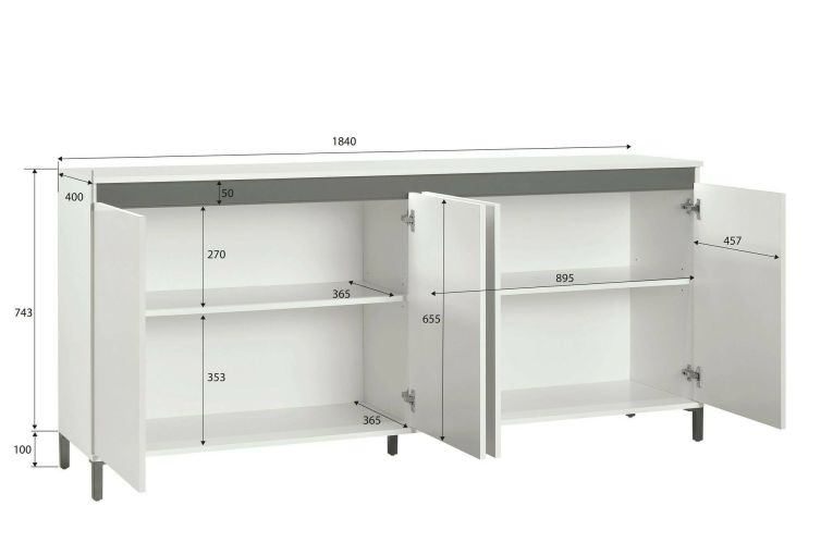 Credenza bianco lucida e antracite 184x40x90h cm 4 ante - Filomena