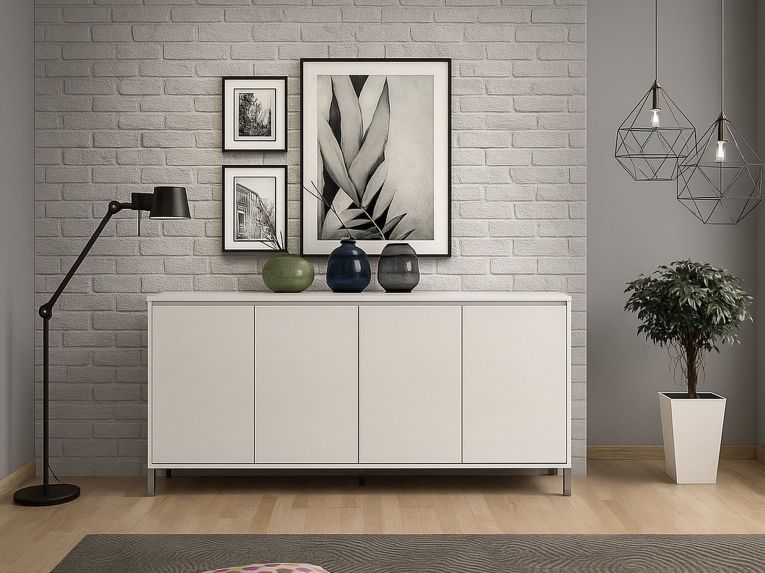 Credenza bianco lucida e antracite 184x40x90h cm 4 ante - Filomena