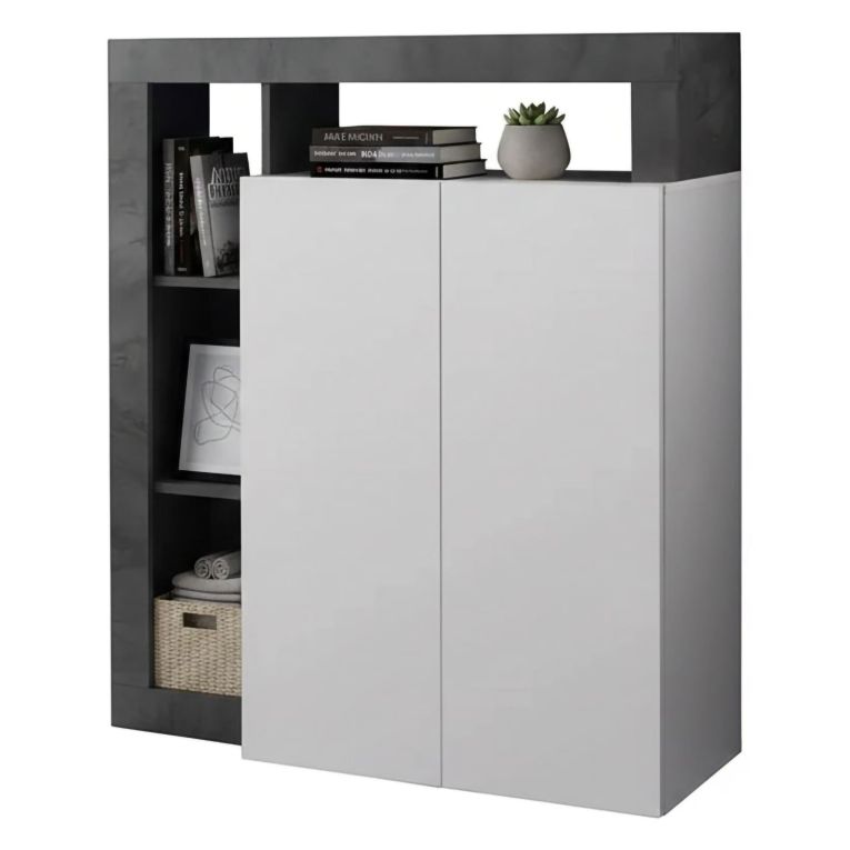 Credenza bianco lucida e ardesia 108x42x127h cm 2 ante - Smeraldo