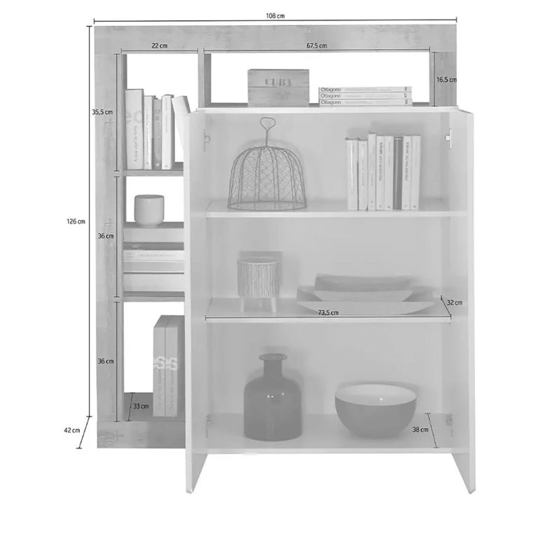 Credenza bianco lucida e ardesia 108x42x127h cm 2 ante - Smeraldo
