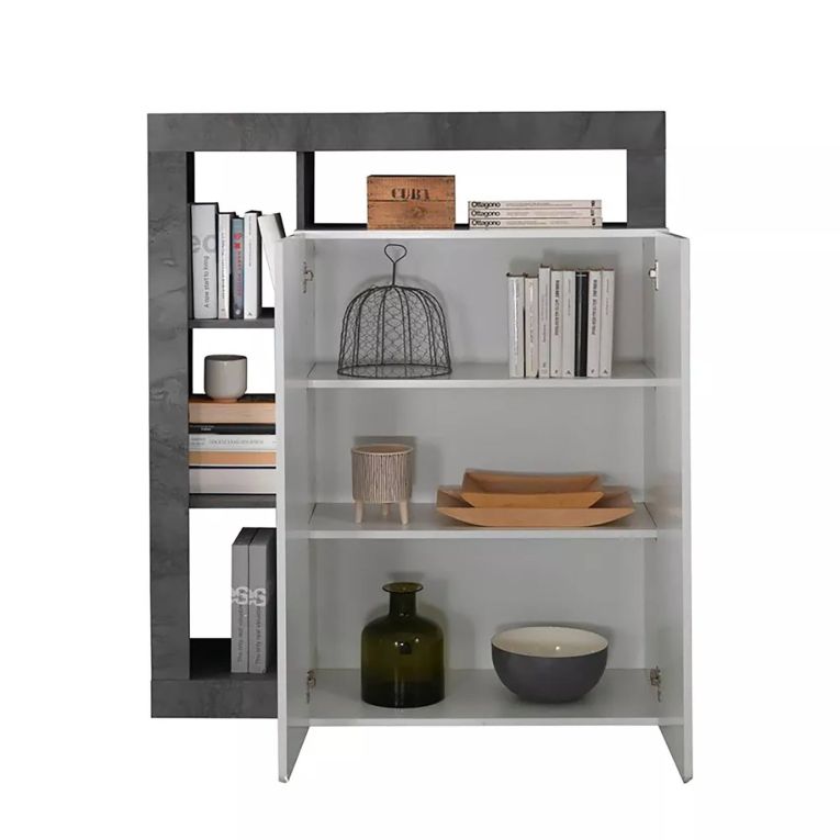 Credenza bianco lucida e ardesia 108x42x127h cm 2 ante - Smeraldo