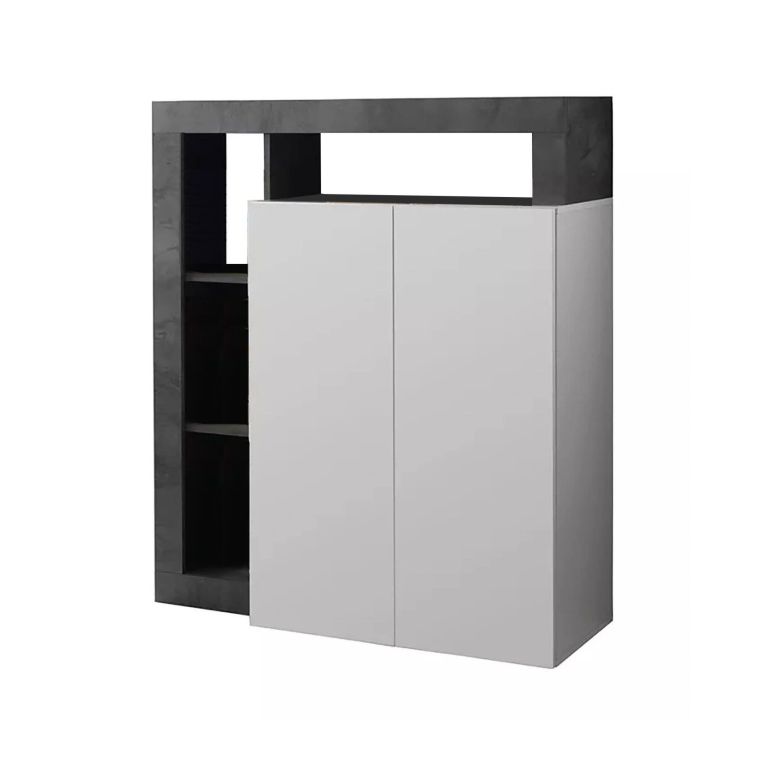 Credenza bianco lucida e ardesia 108x42x127h cm 2 ante - Smeraldo