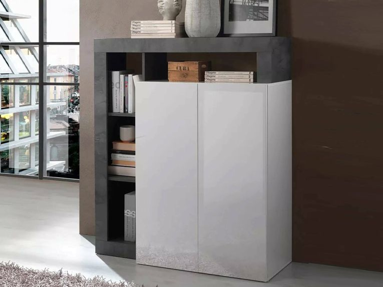 Credenza bianco lucida e ardesia 108x42x127h cm 2 ante - Smeraldo