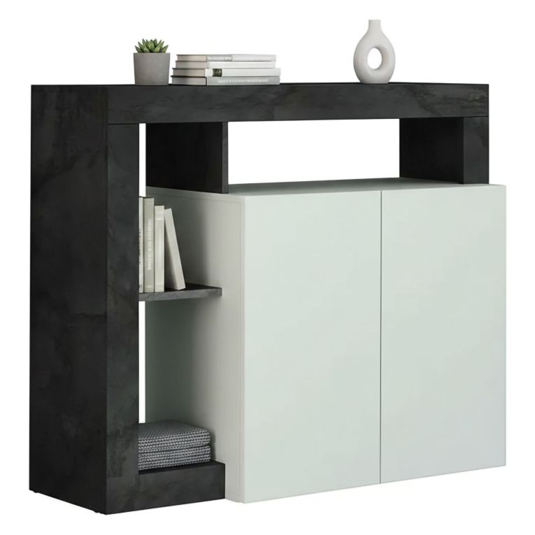 Credenza bianco lucida e ardesia 108x42x93h cm 2 ante - Atlantica