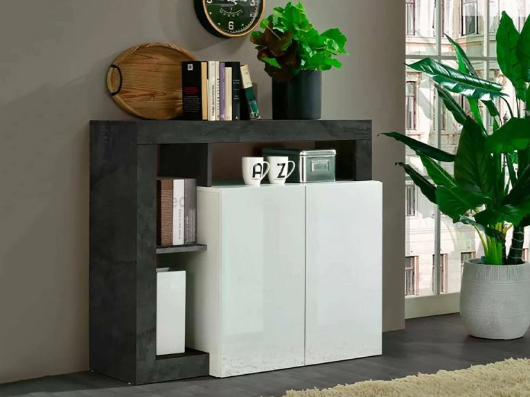 Credenza bianco lucida e ardesia 108x42x93h cm 2 ante - Atlantica