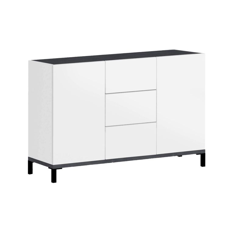 Credenza bianco lucida e ardesia 120x40x80h cm 2 ante e 3 cassetti - Jessie
