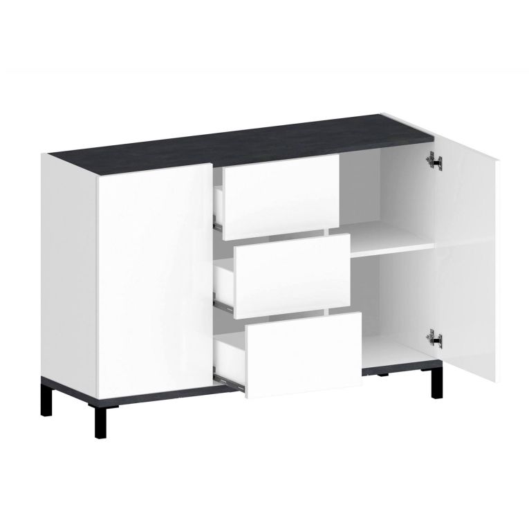 Credenza bianco lucida e ardesia 120x40x80h cm 2 ante e 3 cassetti - Jessie