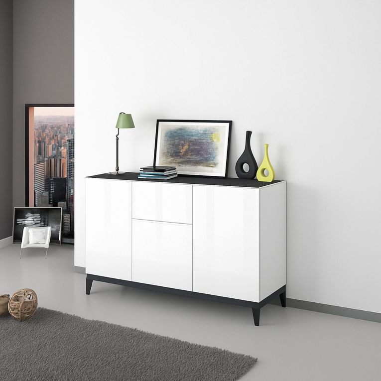 Credenza bianco lucida e ardesia 120x40x82h cm 3 ante e 1 cassetto - Albatross