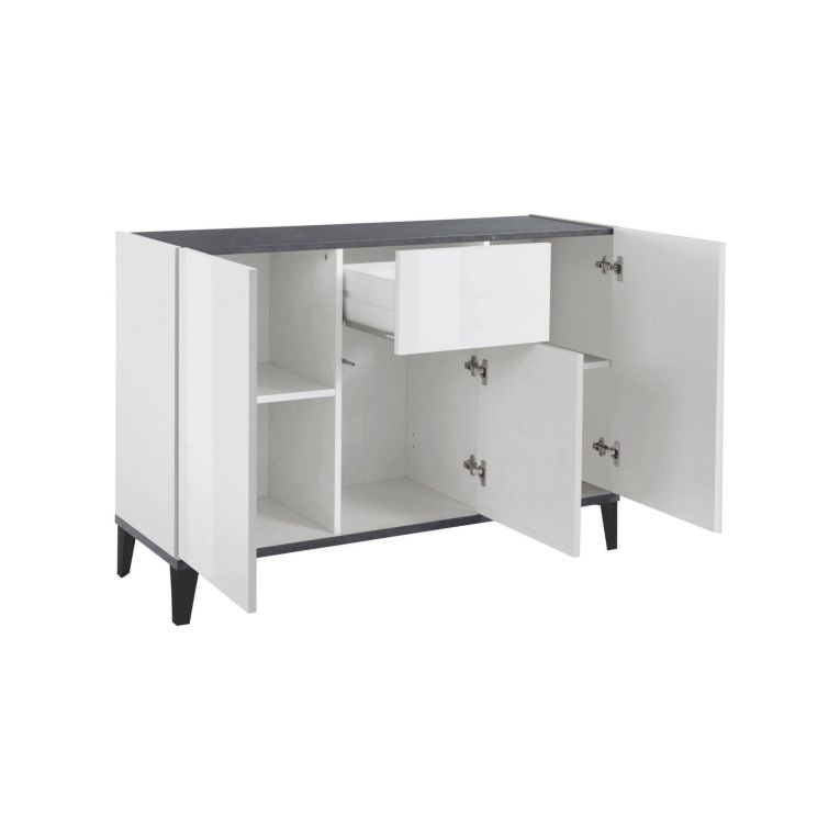 Credenza bianco lucida e ardesia 120x40x82h cm 3 ante e 1 cassetto - Albatross