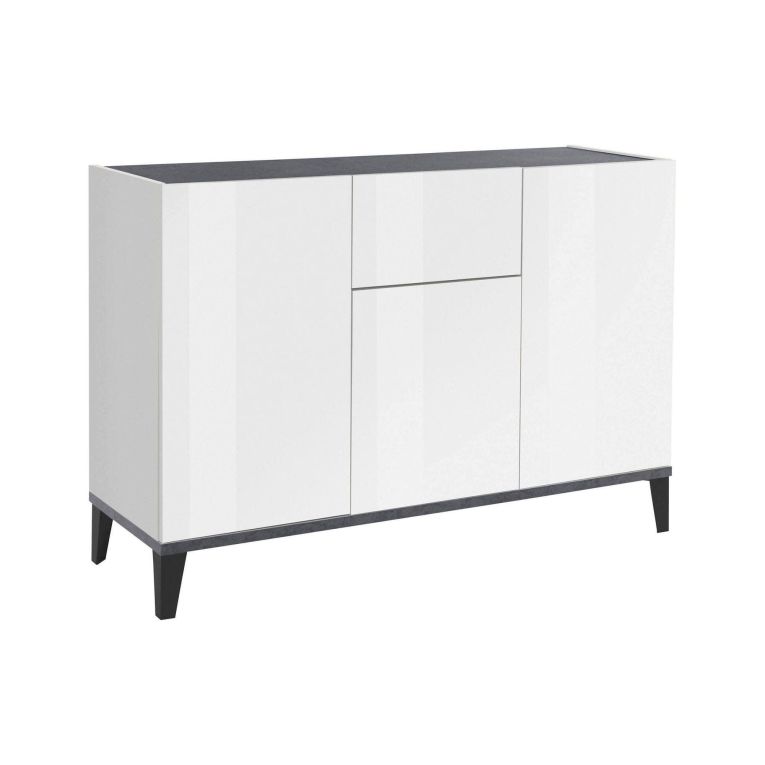 Credenza bianco lucida e ardesia 120x40x82h cm 3 ante e 1 cassetto - Albatross