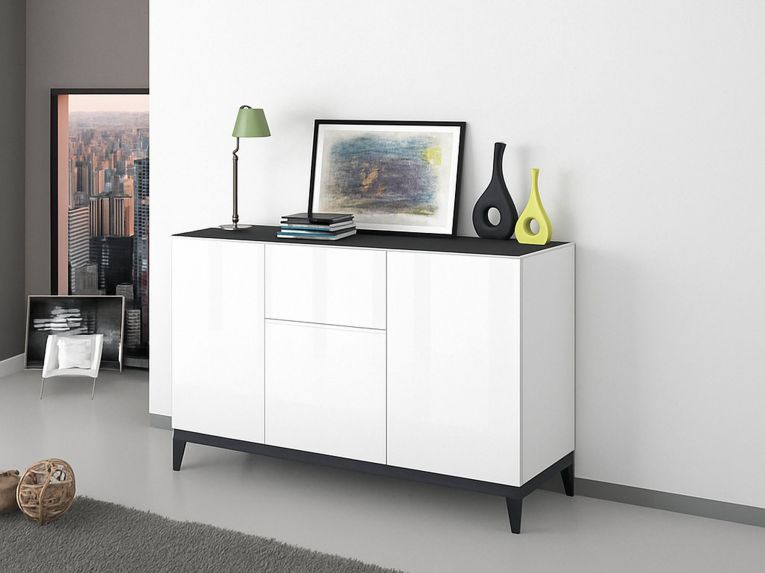 Credenza bianco lucida e ardesia 120x40x82h cm 3 ante e 1 cassetto - Albatross