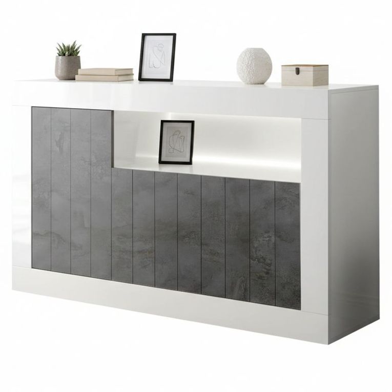 Credenza bianco lucida e ardesia 138x42x86h cm 3 ante - Dolphin